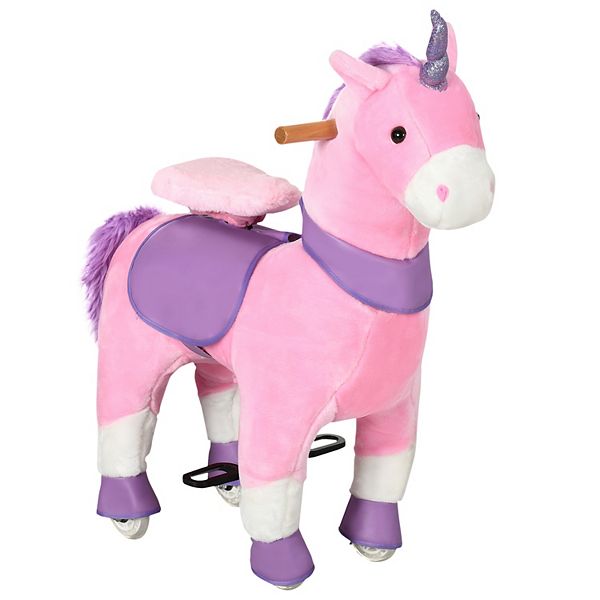 Qaba Ride On Real Walking Unicorn with Sparkly Horn, Soft Plush Ride On Rocking Horse Bearing 176lbs, Imaginative Interactive Toy for Kids, Unicorn Gifts Qaba