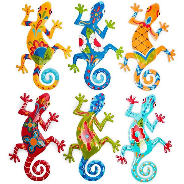 Metal Gecko Outdoor Wall Décor in 6 Designs (5.5 x 8.6 In, 6 Pieces) Okuna Outpost