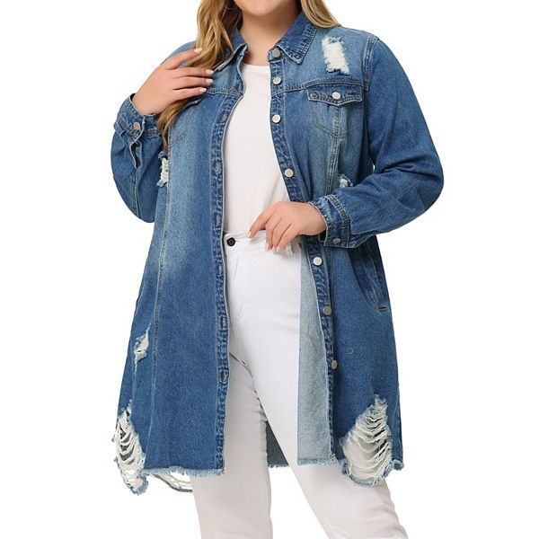 Women's Plus Size Jean Jacket Classic Distressed Fray Hem Trucker Denim Jackets Agnes Orinda