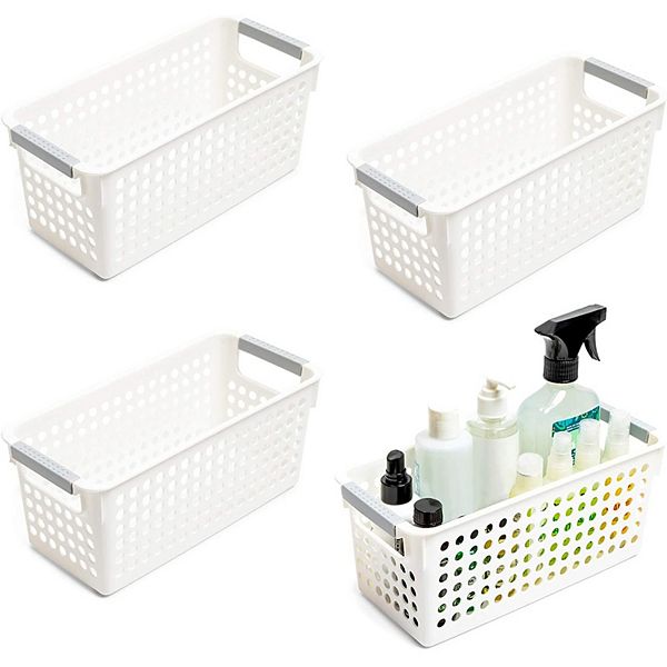 Farmlyn Creek Plastic Storage Baskets, White Nesting Bin Containers with Grey Handles (4 Pack) Farmlyn Creek