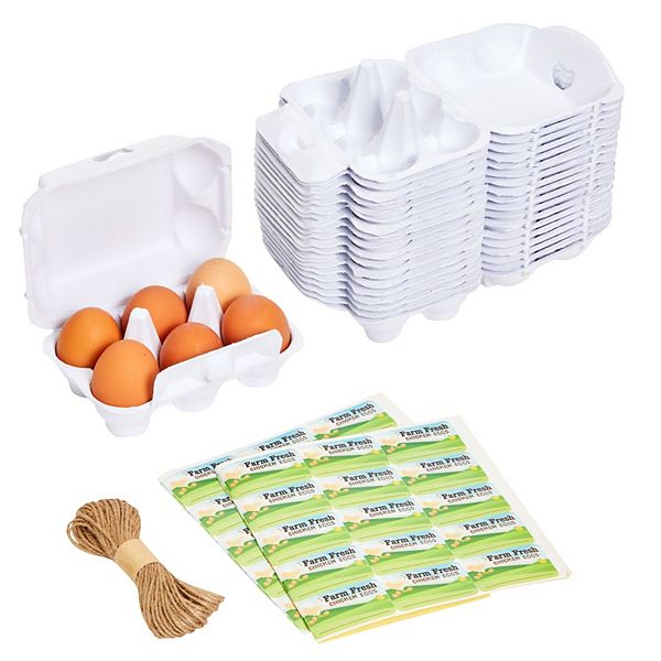 20 Pack Half Dozen Paper Egg Cartons for Chicken Eggs with Labels, Jute String Okuna Outpost