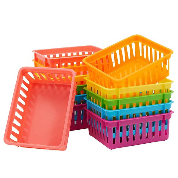 12 Pack Small Colorful Plastic Classroom Storage Baskets for Organizing, Rainbow Organizer Bins (6.1 x 4.8 in) Bright Creations