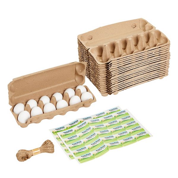 18 Pack Dozen Paper Egg Cartons for Chicken Eggs with Jute String, Labels, Brown Okuna Outpost