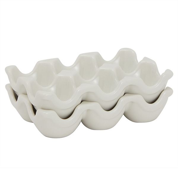 White Ceramic Egg Trays for Half Dozen Chicken Eggs, Countertop Egg Holder (2 Pack) Farmlyn Creek