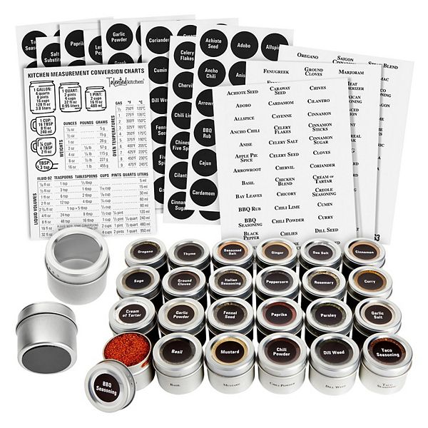 Talented Kitchen Set Of 24 Magnetic Spice Jars, 3oz Herb Tins, 269 Labels Talented Kitchen