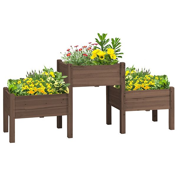 Outsunny 73" x 18" x 32" 3 Box Raised Garden Bed w/ Three Elevated Planters, Freestanding Wooden Plant Stand for Vegetables, Herb and Flowers, Coffee Outsunny