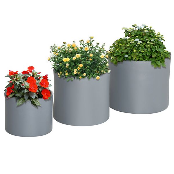 Outsunny 3-pack Flower Pots, Stackable Mgo Planters For Indoor And Outdoor Outsunny