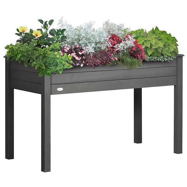 Elevated Natural Garden Plant Stand Outdoor Flower Bed Box Wooden Outsunny