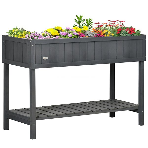 Outsunny Wooden Raised Garden Bed, Elevated Planter Box Stand, Dark Grey Outsunny