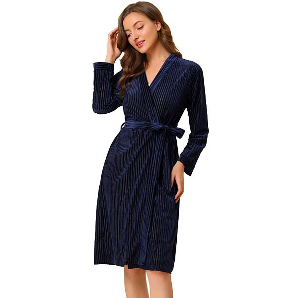 Women's Belt Tie Robe Winter Pajamas Nightgown Midi Warm Bathrobe ALLEGRA K