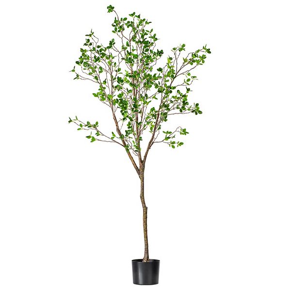 Vickerman 72" Artificial Milan Leaf Tree in Black Planters Pot Vickerman