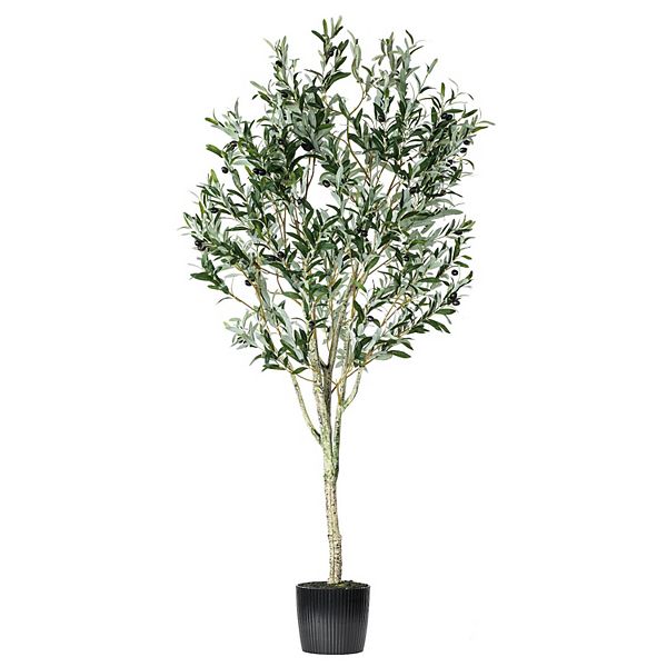 Vickerman 72" Artificial Green Olive Tree in Black Planters Pot Vickerman