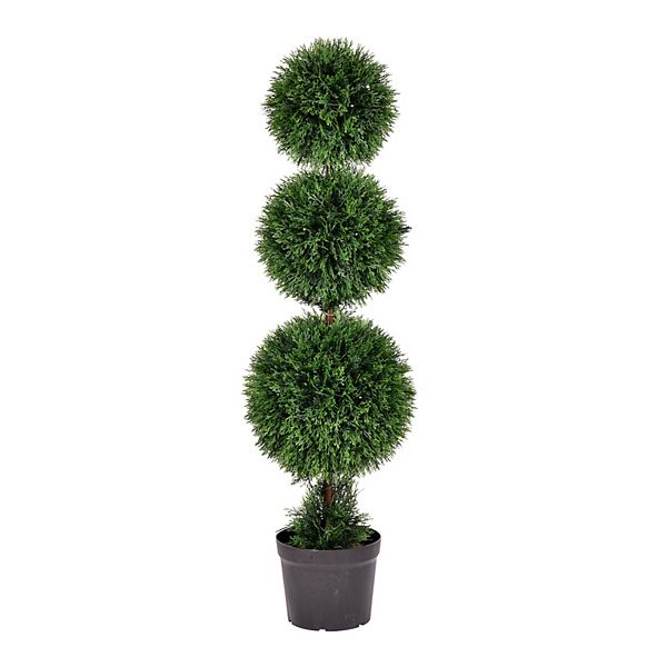 Vickerman 4' Artificial Triple Ball Green Cedar Topiary Plant Vickerman