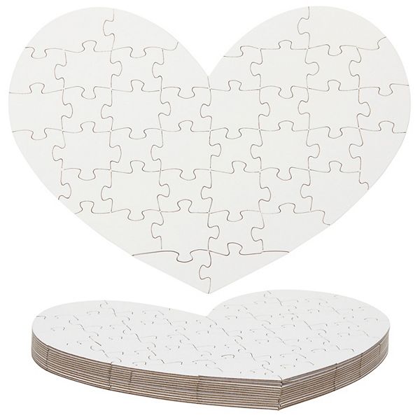 Set of 12 Heart Shaped Blank Jigsaw Puzzles to Draw On for Valentine’s, DIY Crafts (9 x 6 in, 40 Pieces Each Bright Creations