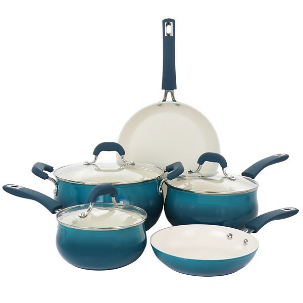 Oster Cocina Corbett 8 Piece Nonstick Aluminum Cookware Set in Teal Oster Cocina