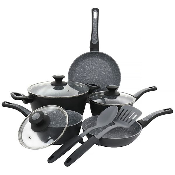 Oster Cocina 10 Piece Non-Stick Aluminum Cookware Set in Black and Grey Speckle Oster Cocina