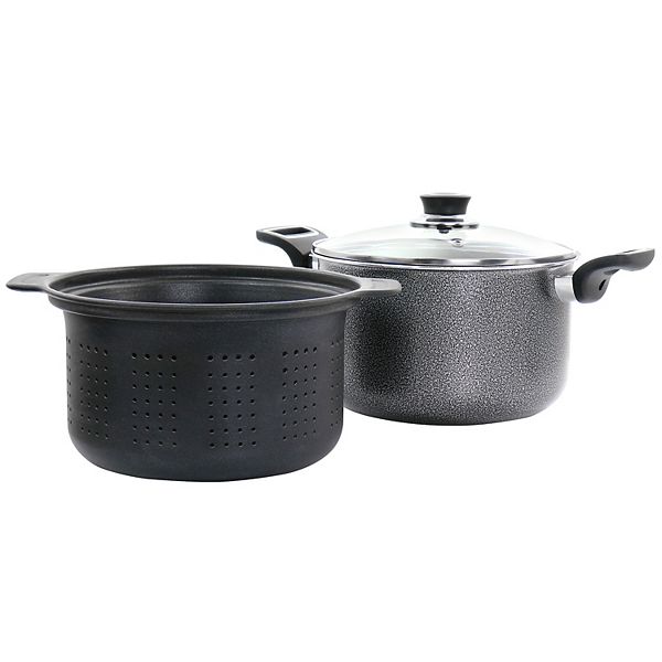 Oster Cocina Clairborne 3 Piece Aluminum Nonstick Pasta Pot with Lid in Charcoal Grey Oster Cocina