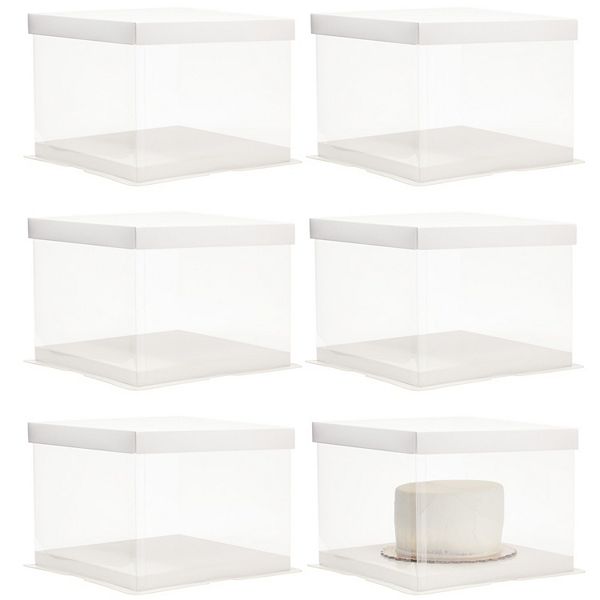 Clear Plastic Cake Box Carrier Packing with Lids for 6 Inch Cakes (6 Pack) Juvale