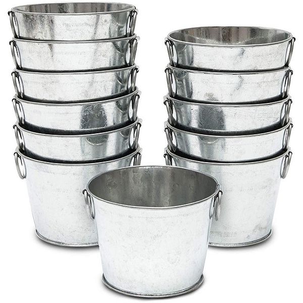 Mini Galvanized Buckets with Handles (4.5 x 3.5 in, 12 Pack) Juvale