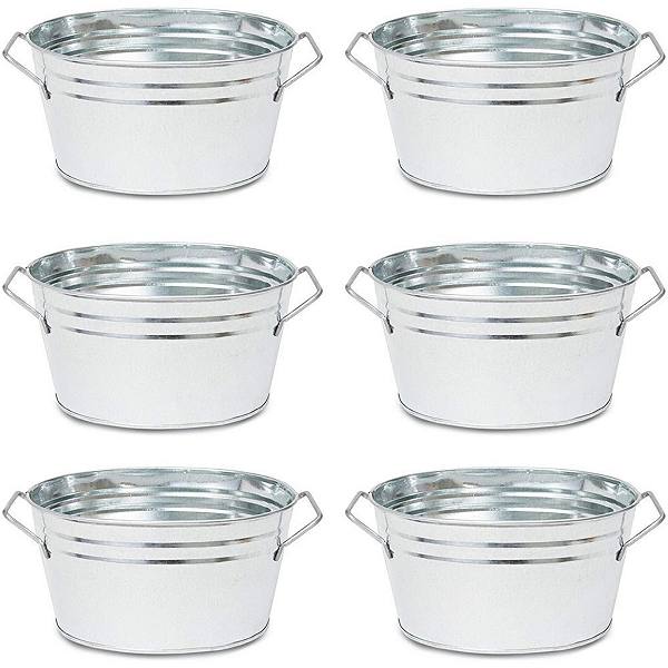 6 Pack Small Galvanized Buckets with Handles for Plants, Decor, 7.5 x 6.4 x 4 In Juvale