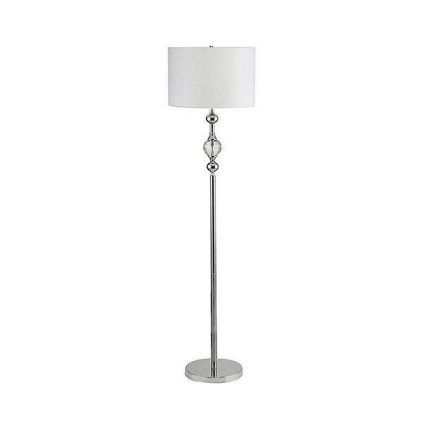 Floor Lamp with Metal Frame and Crystal Accent, White Benzara