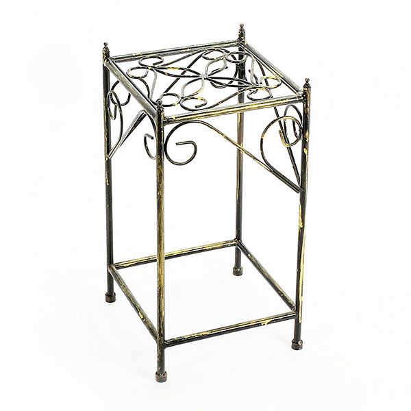 Lattice Cut Square Top Plant Stand with Tubular Legs, Medium, Black Benzara