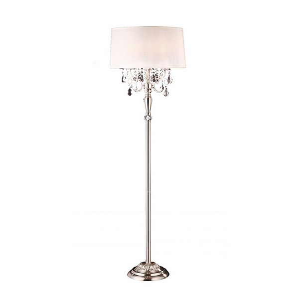 Stalk Design Metal Floor Lamp with Hanging Crystal Accent, Silver Benzara