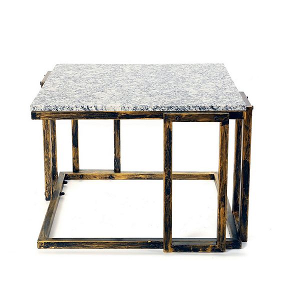 22 Inch Granite Top Plant Stand, Cast Iron Frame, Gray, Black, Gold Benzara