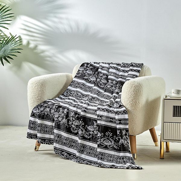 Odelia Microplush Decorative All Season Throw Blanket Delicate Floral Pattern and Plush Feel Plazatex