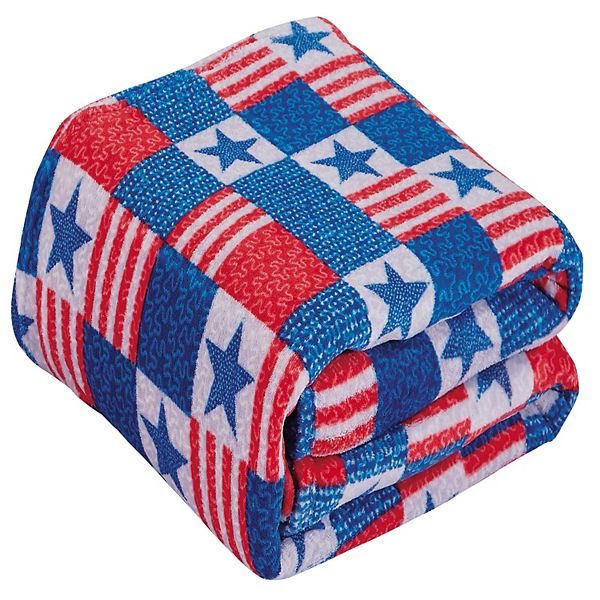 Plazatex Patriotic Patchwork Microplush Decorative All Season 50" X 60" Throw Blanket Plazatex