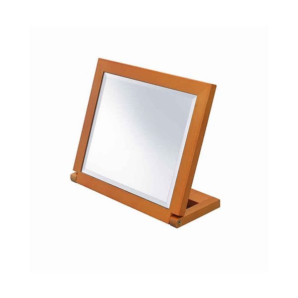 Wooden Rectangular Tilted Bevelled Mirror, Brown and Silver Benzara