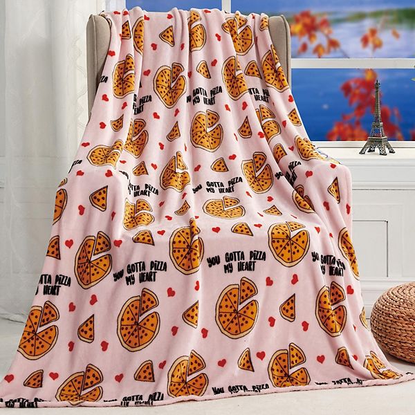 Plazatex Pizza My Heart Microplush Decorative All Season 50" X 60" Throw Blanket Plazatex