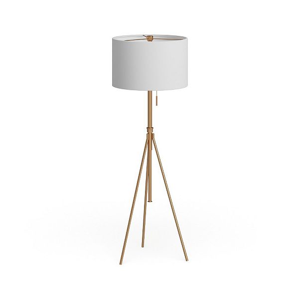 FC Design Mid Century Modern Tripod Floor Lamp with Extra Large White Linen Lamp Shade and Matte Gold Base F.C Design