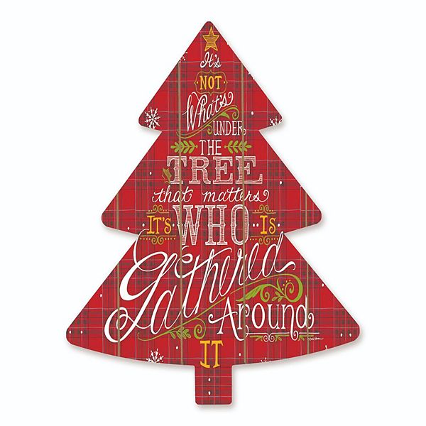 18" Red and White "Gathered Around" Hanging Christmas Tree Wall Decor Penny Lane Publishing