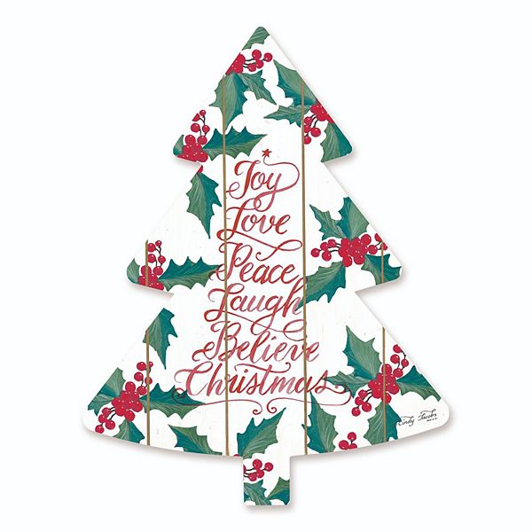 18" Red and Green "Joy Love Peace" Hanging Christmas Tree Wall Decor Penny Lane Publishing