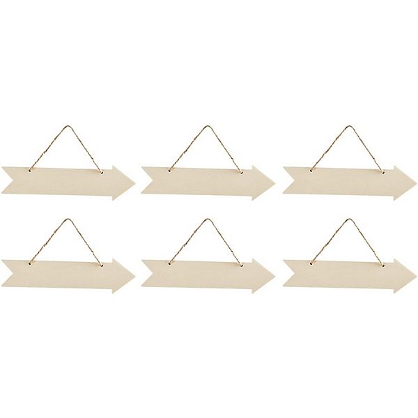 Juvale Unfinished Hanging Wood Arrow Plaque Directional Wall Sign (6 Pack) 13.5 x 3.5 Inches Juvale