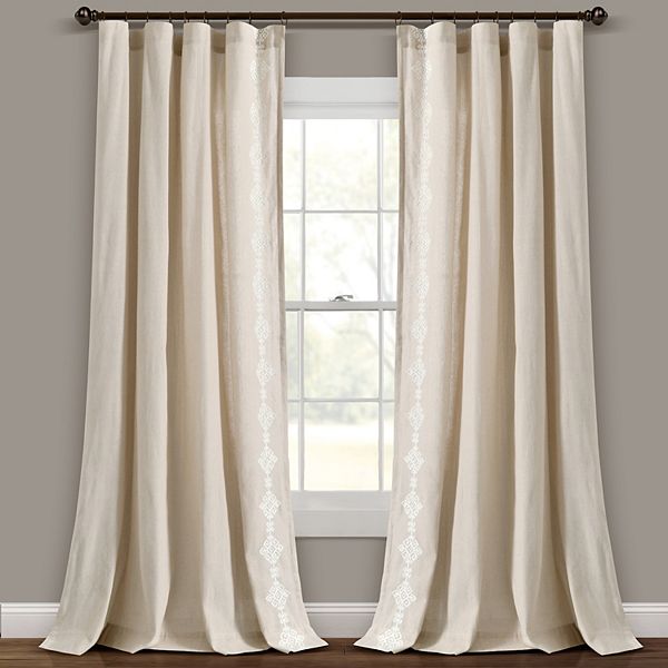 Lush Decor Luxury Modern Geo Linen Like Embroidery Border Single Window Curtain Panel Lush Décor