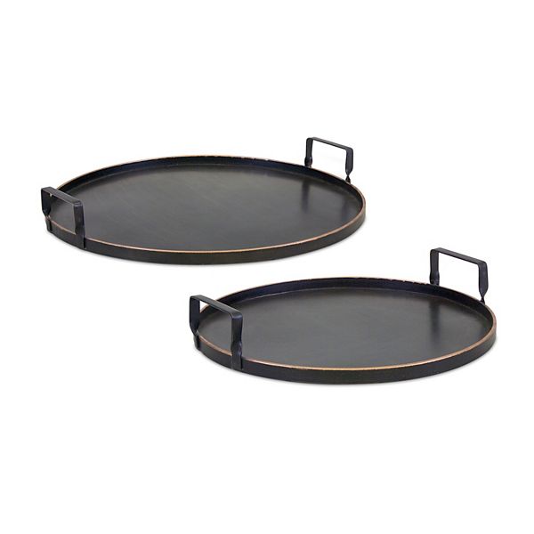 Melrose Round Metal Tray with Gold Rim Accent - Set of 2 Melrose