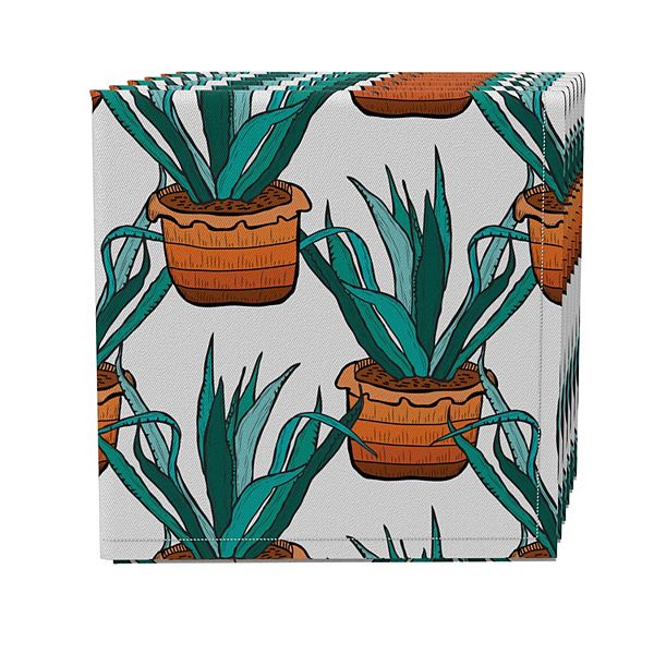 Napkin Set of 4, 100% Cotton, 20x20", Green House Succulents Fabric Textile Products