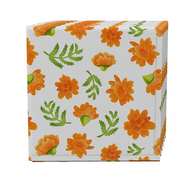 Napkin Set of 4, 100% Cotton, 20x20", Orange Marigolds Fabric Textile Products