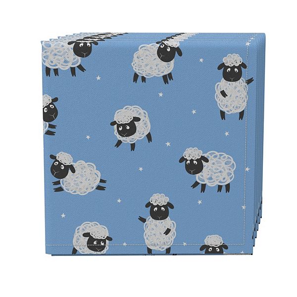 Napkin Set of 4, 100% Cotton, 20x20", Little Sheep Blue Fabric Textile Products