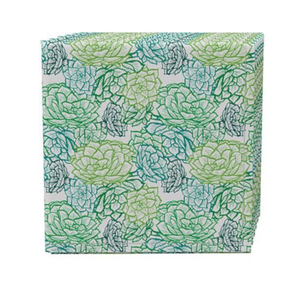 Napkin Set of 4, 100% Cotton, 20x20", Stenciled Green Succulents Fabric Textile Products