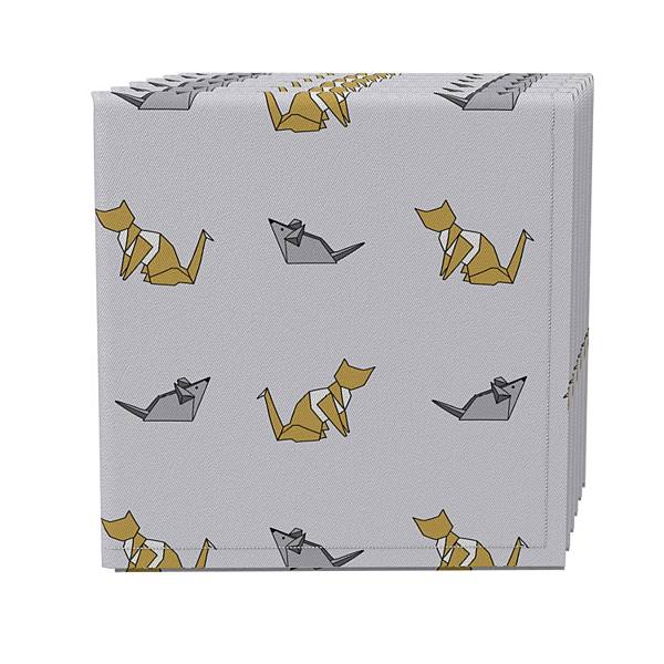 Napkin Set of 4, 100% Cotton, 20x20", Origami Cats Fabric Textile Products