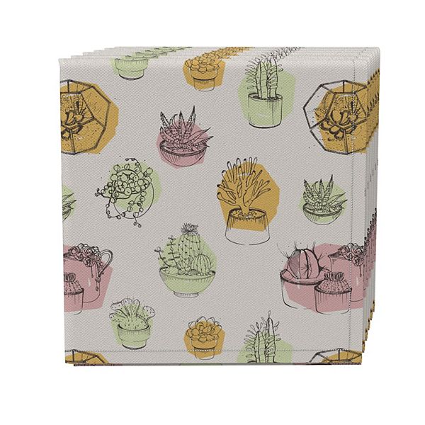 Napkin Set of 4, 100% Cotton, 20x20", Outlined Succulent Pattern Fabric Textile Products