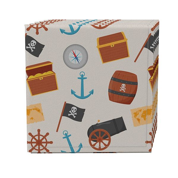 Napkin Set of 4, 100% Cotton, 20x20", Pirates Treasure Fabric Textile Products