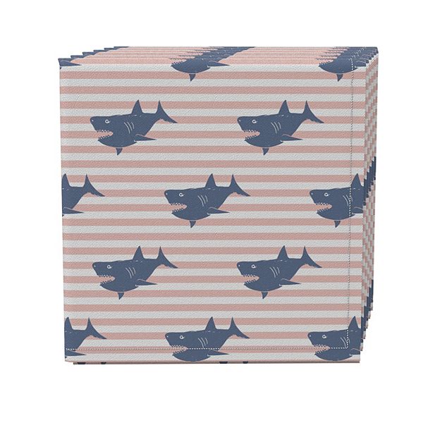 Napkin Set of 4, 100% Cotton, 20x20", Sharks and Stripes Fabric Textile Products