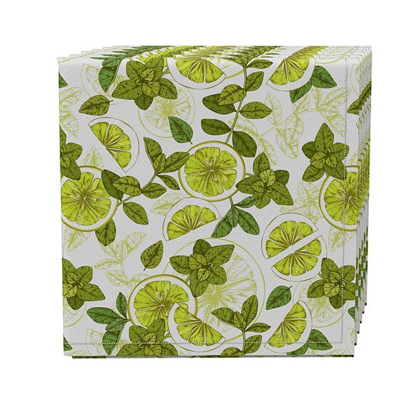 Napkin Set of 4, 100% Cotton, 20x20", Mint With Lemons Fabric Textile Products