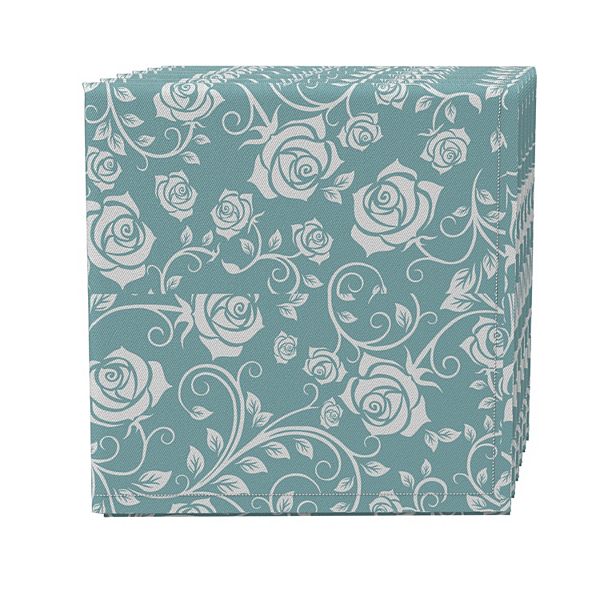 Napkin Set of 4, 100% Cotton, 20x20", Roses on Swirly Vines Fabric Textile Products