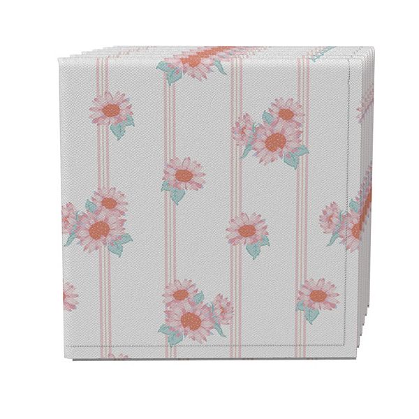 Napkin Set of 4, 100% Cotton, 20x20", Pastel Sunflower Stripe Fabric Textile Products