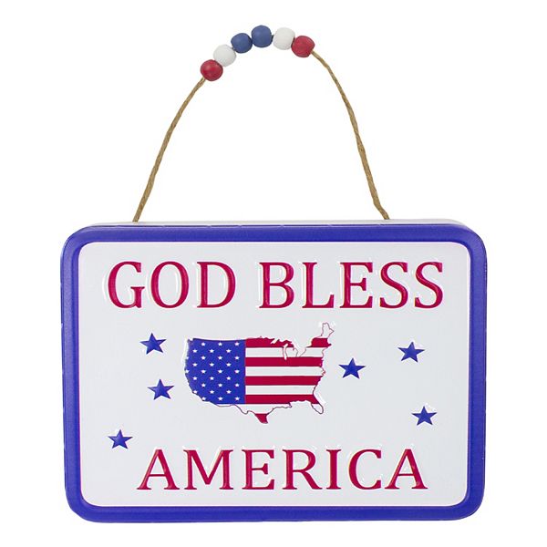 Northlight 8.75" Metal Patriotic "GOD BLESS AMERICA" Sign with Stars Wall Decor Northlight